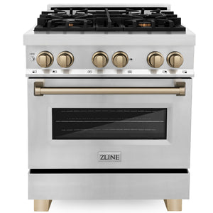 ZLINE Autograph 30" 4.0 cu. ft. Dual Fuel Range in Stainless Steel with Bronze Accents, RAZ-30-CB