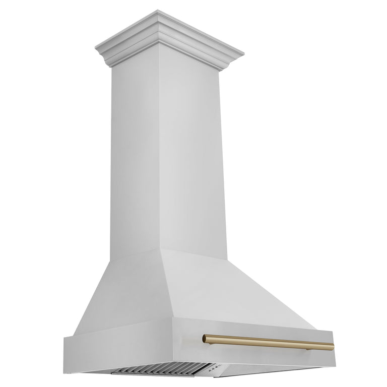 ZLINE 30 Inch Autograph Edition Range Hood with Stainless Steel Shell and Champagne Bronze Handle, 8654STZ-30-CB