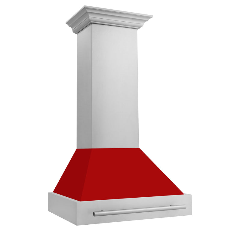 ZLINE 30 Inch Stainless Steel Range Hood with Red Matte Shell and Stainless Steel Handle, 8654STX-RM-30
