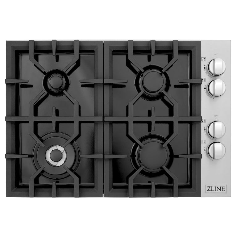 ZLINE 30 in. Dropin Cooktop with 4 Gas Burners and Black Porcelain Top, RC30-PBT