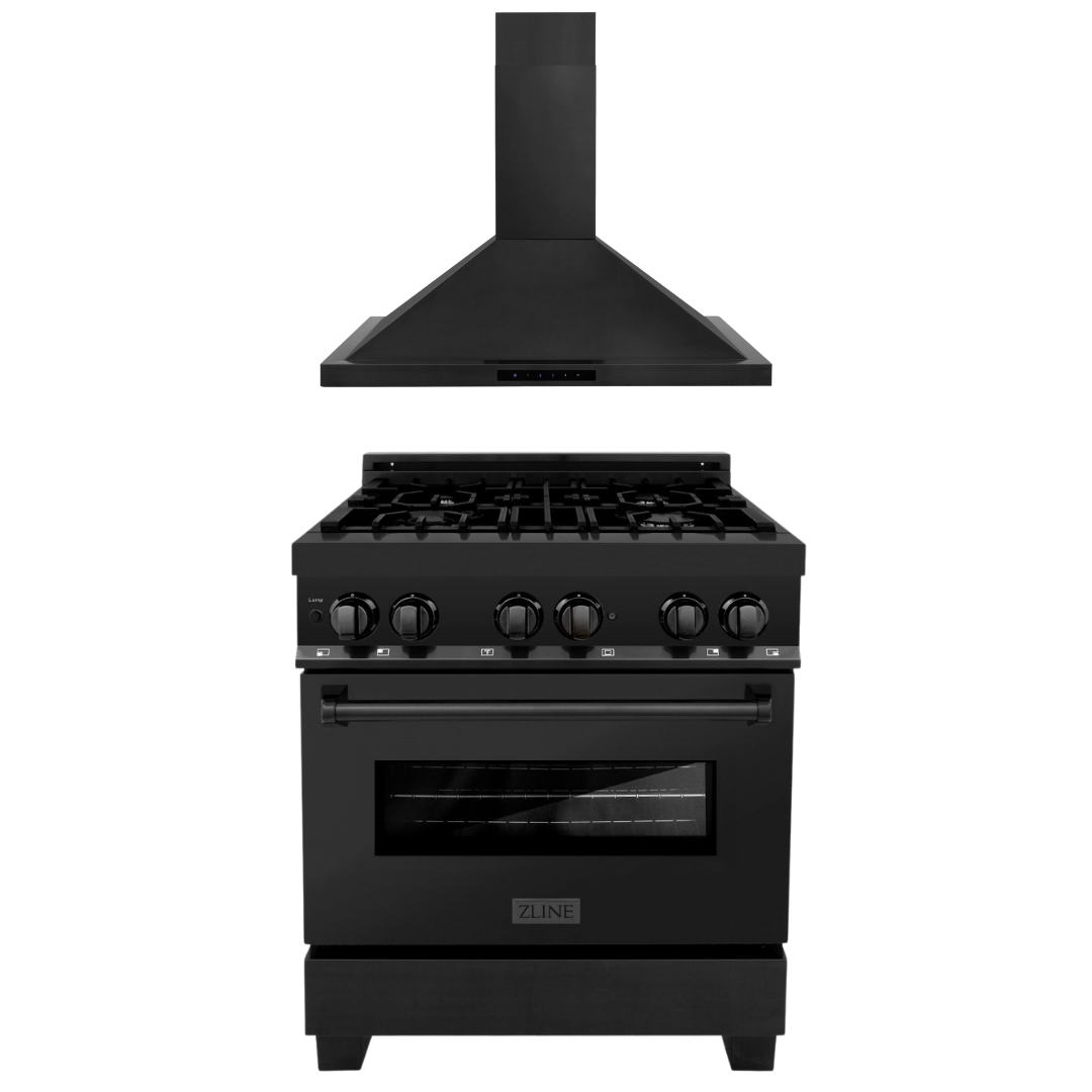 ZLINE 30 in. Dual Fuel Range in Black Stainless Steel & 30 in. Range H