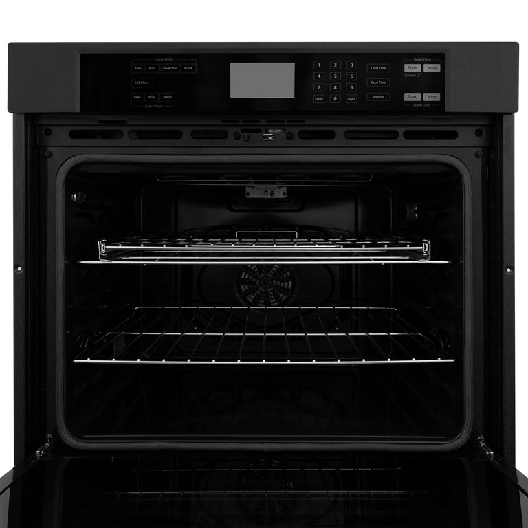 ZLINE Package - 48" Rangetop, Hood, Refrigerator, Dishwasher, Double Wall Oven in Black Stainless