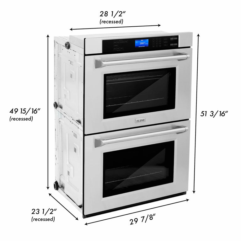 ZLINE Package - 30" Gas Rangetop, Range Hood, Refrigerator, Dishwasher, Double Wall Oven in Stainless Steel