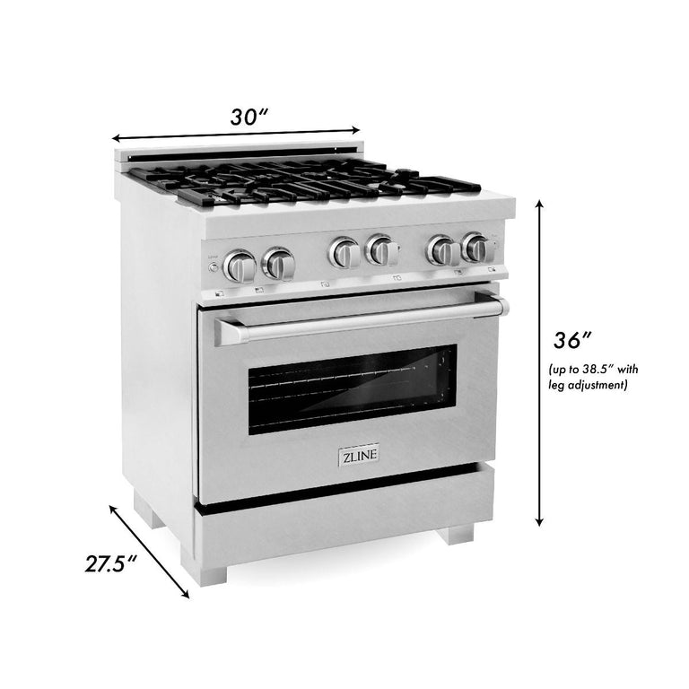ZLINE Appliance Package - 30 In. Gas Range and Over the Range Microwave in DuraSnow® Stainless Steel, 2KP-RGSOTRH30