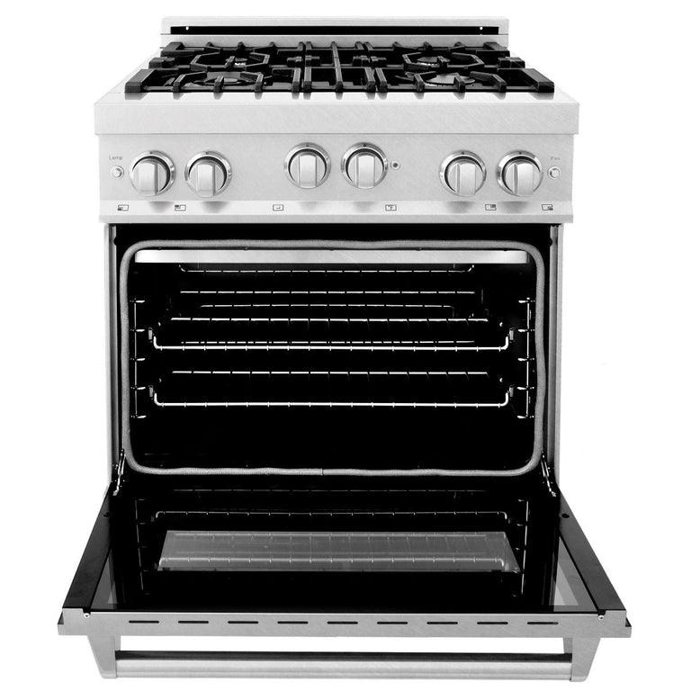 ZLINE Appliance Package - 30 In. Gas Range and Over the Range Microwave in DuraSnow® Stainless Steel, 2KP-RGSOTRH30