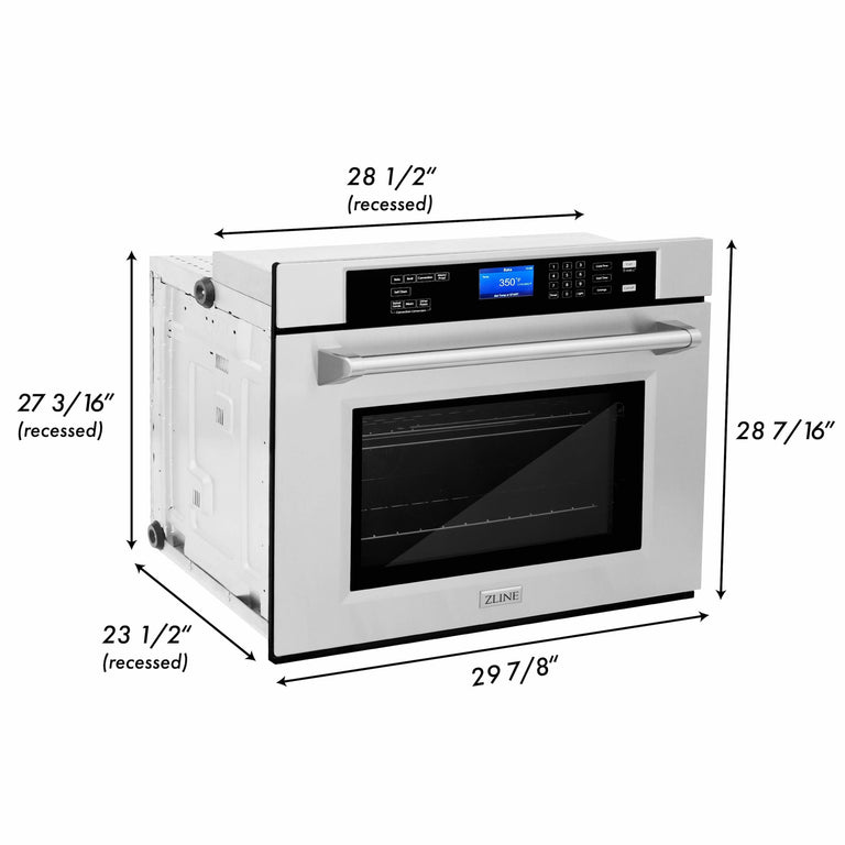 ZLINE Appliance Package - 36 In. Rangetop, Refrigerator with Water and Ice Dispenser, Microwave and Wall Oven in Stainless Steel, 4KPRW-RT36-MWAWS