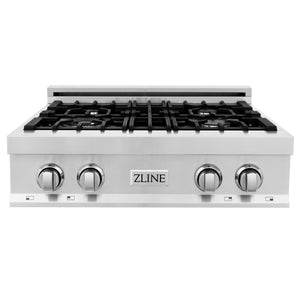 ZLINE 5-Piece Appliance Package - 30 In. Gas Rangetop, Range Hood, Refrigerator, Dishwasher and Wall Oven in Stainless Steel, 5KPR-RTRH30-AWSDWV