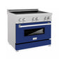 ZLINE 36 In. 4.6 cu. ft. Induction Range with a 4 Element Stove and Electric Oven in Durasnow and Blue Gloss, RAINDS-BG-36
