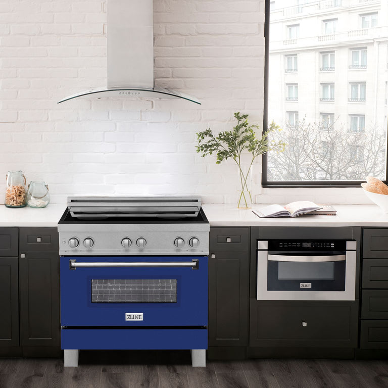 ZLINE 36 In. 4.6 cu. ft. Induction Range with a 4 Element Stove and Electric Oven in Blue Gloss, RAINDS-BG-36