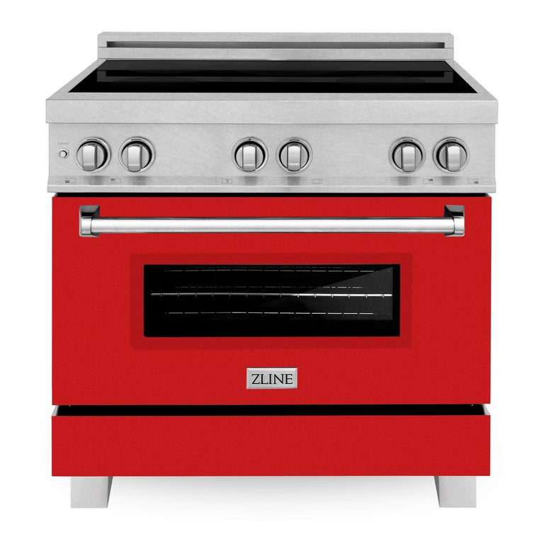 ZLINE 36 In. 4.6 cu. ft. Induction Range with a 4 Element Stove and Electric Oven in Red Matte, RAINDS-RM-36