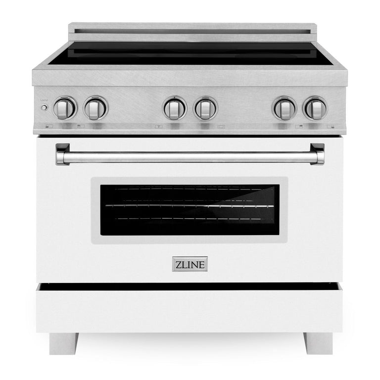ZLINE 36 In. 4.6 cu. ft. Induction Range with a 4 Element Stove and Electric Oven in White Matte, RAINDS-WM-36