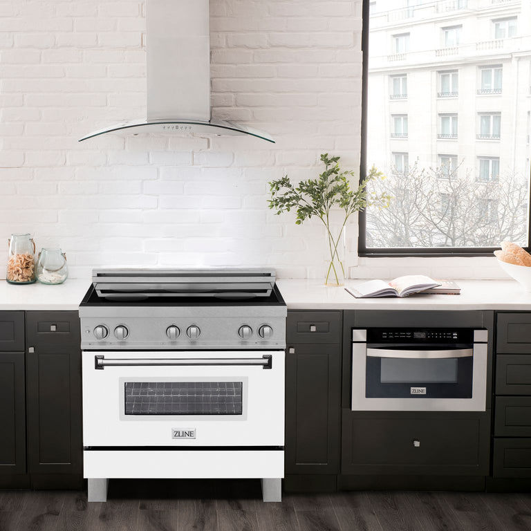 ZLINE 36 In. 4.6 cu. ft. Induction Range with a 4 Element Stove and Electric Oven in White Matte, RAINDS-WM-36
