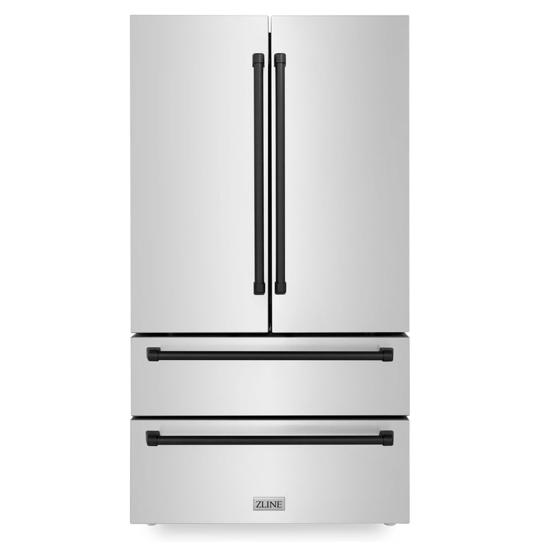ZLINE 36 In. Autograph 22.5 cu. ft. Refrigerator with Ice Maker in Fingerprint Resistant Stainless Steel and Matte Black Accents, RFMZ-36-MB
