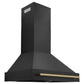 ZLINE 36 In. Autograph Edition Black Stainless Steel Range Hood with Champagne Bronze Handle, BS655Z-36-CB