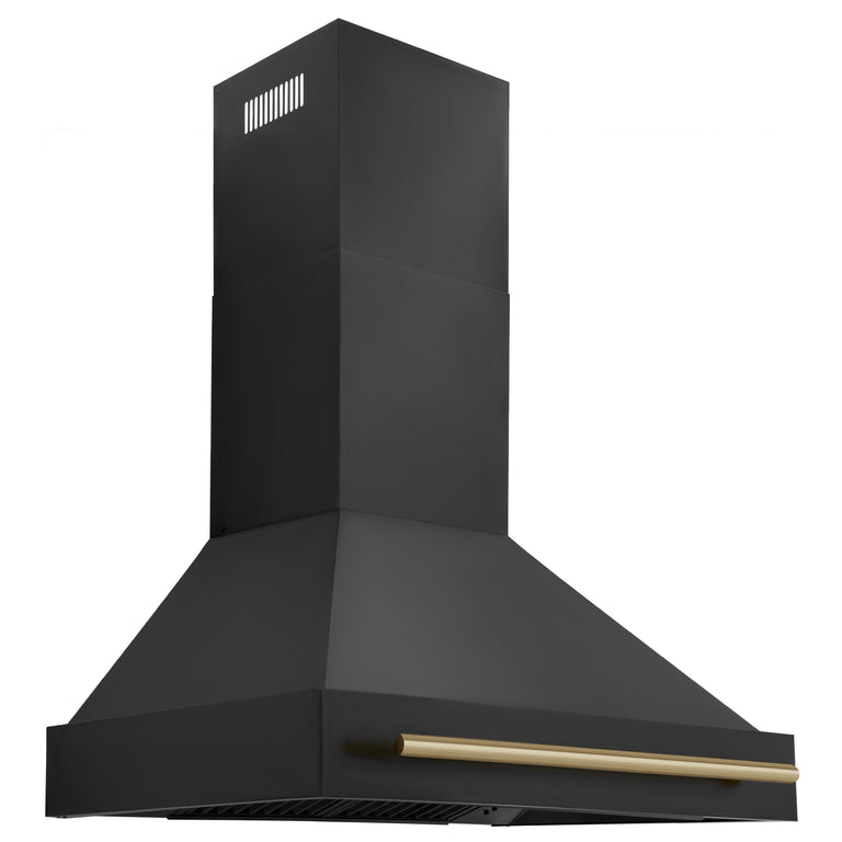 ZLINE Autograph Package - 36 In. Gas Range, Range Hood in Black Stainless Steel with Champagne Bronze Accents, 2AKP-RGBRH36-CB