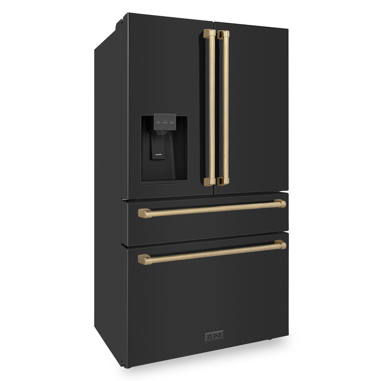ZLINE Autograph Package - 36" Gas Range, Range Hood, Dishwasher, Refrigerator with Water & Ice Dispenser with Bronze Accents
