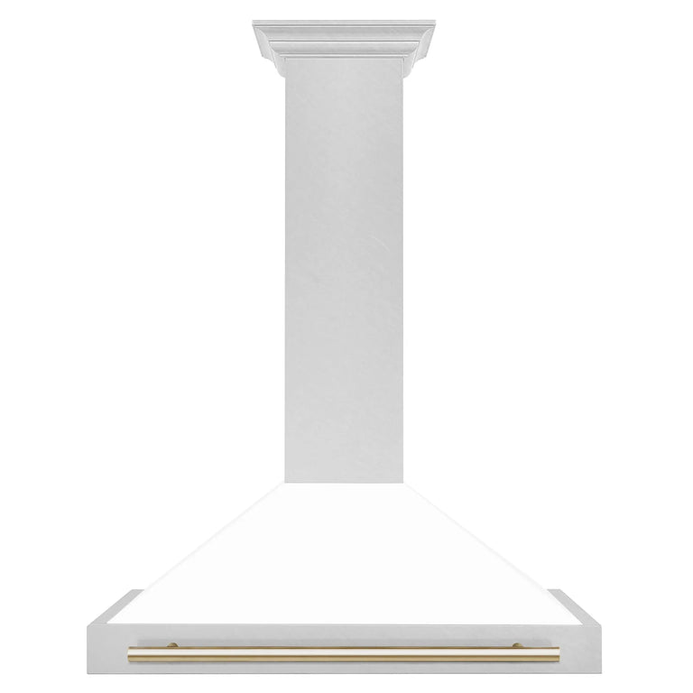ZLINE 36 In Autograph Edition DuraSnow® Stainless Steel Range Hood with White Matte Shell and Gold Handle, KB4SNZ-WM36-G