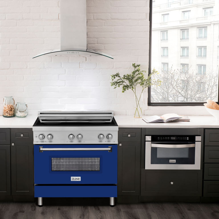 ZLINE 36 Inch 4.6 cu. ft. Induction Range with a 4 Element Stove and Electric Oven in Blue Gloss, RAIND-BG-36