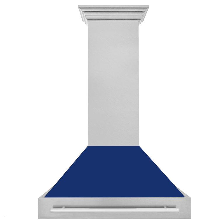 ZLINE 36 Inch DuraSnow® Stainless Steel Range Hood with Blue Gloss Shell, 8654SNX-BG-36