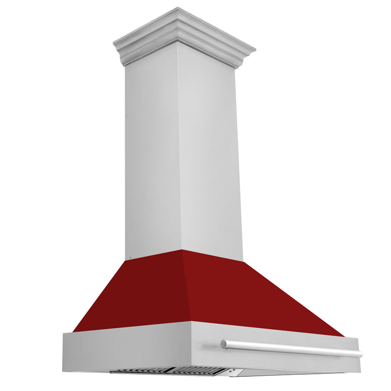 ZLINE 36 In. Stainless Steel Range Hood with Red Gloss Shell, 8654STX-RG36