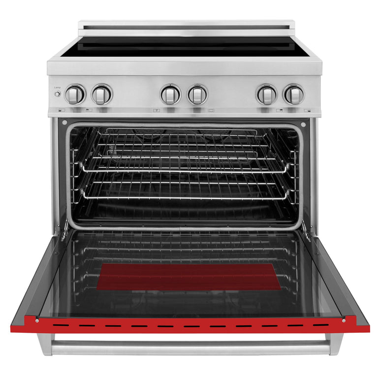 ZLINE 36 Inches 4.6 cu. ft. Induction Range with a 4 Element Stove and Electric Oven in Red Matte, RAIND-RM-36