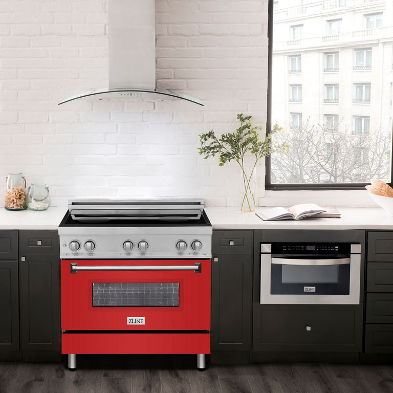 ZLINE 36 Inches 4.6 cu. ft. Induction Range with a 4 Element Stove and Electric Oven in Red Matte, RAIND-RM-36