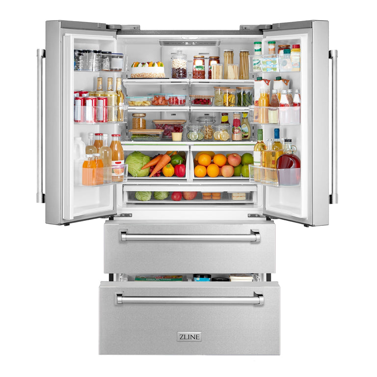 ZLINE Appliance Bundle - 48 in. Gas Range, Range Hood, Microwave Drawer, 3 Rack Dishwasher, Refrigerator, Bundle-5KPR-RGRH48-MWDWV
