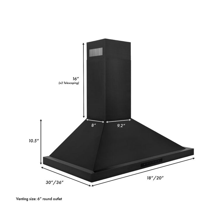 ZLINE 36 Wall Mount Range Hood in Black Stainless Steel (BSKBN-36)