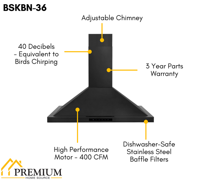 ZLINE 36 in. Dual Fuel Range, Range Hood Black Stainless Steel Appliance Package, 2KP-RABRH36