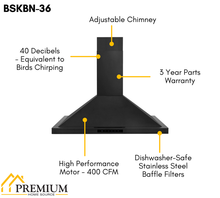 ZLINE BSKBN 30 Wall Mount Range Hood in Black Stainless Steel