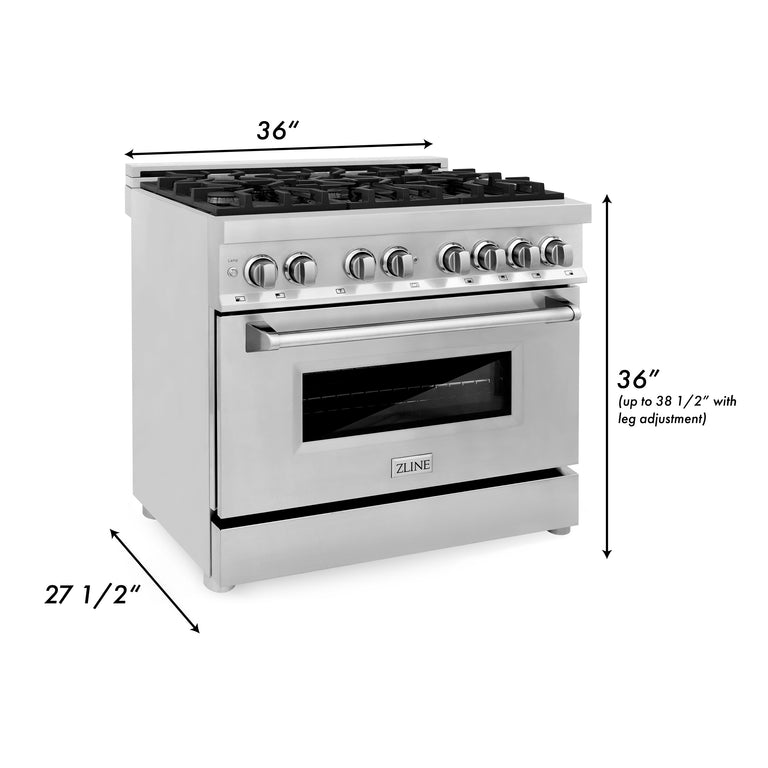 ZLINE Kitchen and Bath 36 in. Professional Gas Burner/Electric Oven Stainless Steel Range, RA36