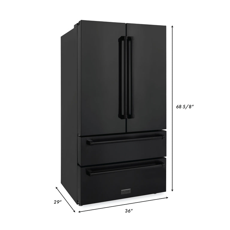 ZLINE Appliance Package - 48 In. Gas Range, Refrigerator, Range Hood, Microwave Drawer in Black Stainless Steel, 4KPR-RGBRH48-MW