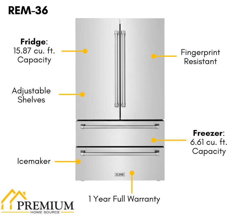 ZLINE Appliance Package - 30 in. Dual Fuel Range, Range Hood, 3 Rack Dishwasher, Refrigerator, 4KP-RARH30-DWV