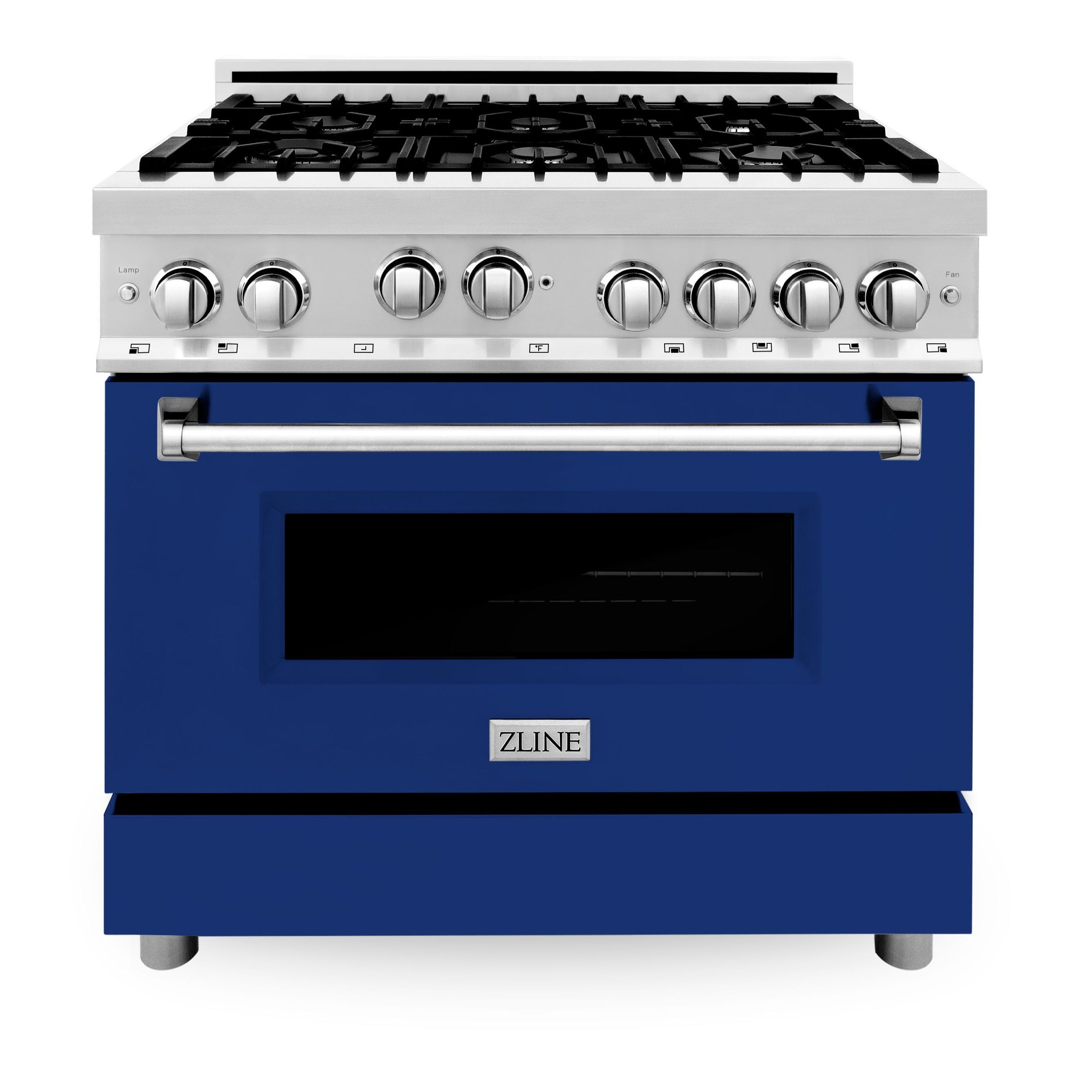 ZLINE 36 inch Professional Gas Range in Stainless Steel with Blue