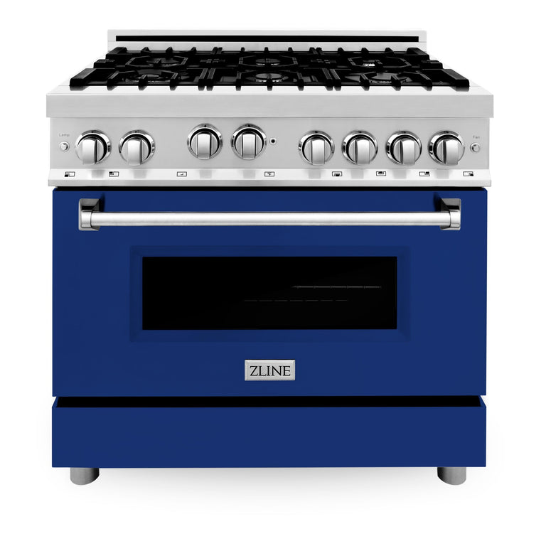 ZLINE 36 inch Professional Gas Range in Stainless Steel with Blue Gloss Door, RG-BG-36
