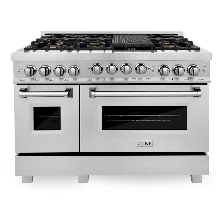 ZLINE 48 In. 6.0 cu. ft. Range with Gas Stove and Gas Oven in DuraSnow® Stainless Steel with Brass Burners, RGS-SN-BR-48