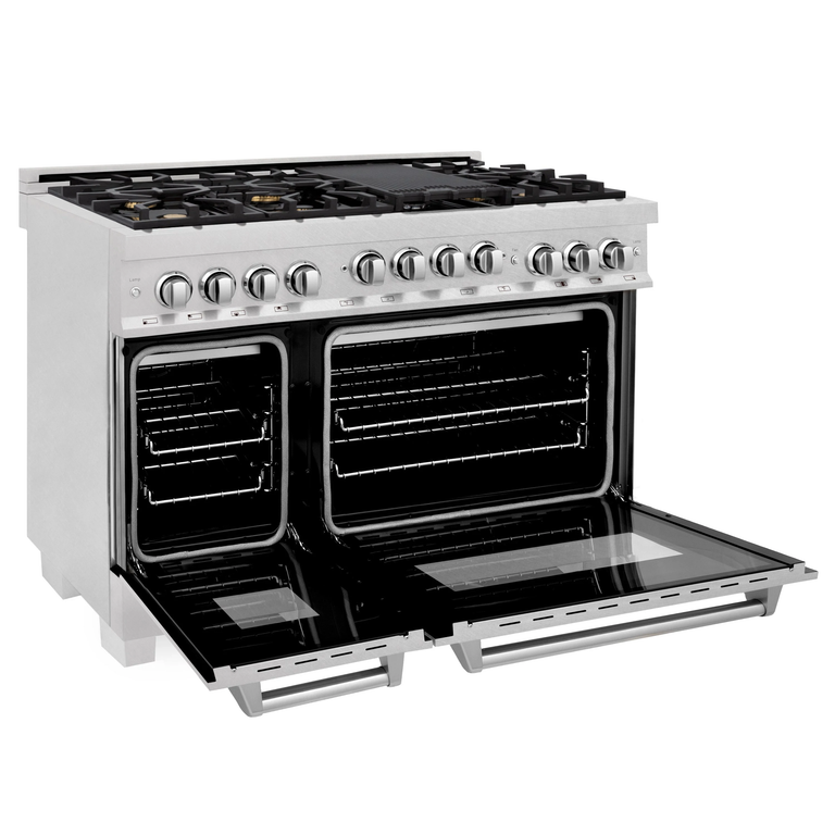 ZLINE 48 In. 6.0 cu. ft. Range with Gas Stove and Gas Oven in DuraSnow® Stainless Steel with Brass Burners, RGS-SN-BR-48