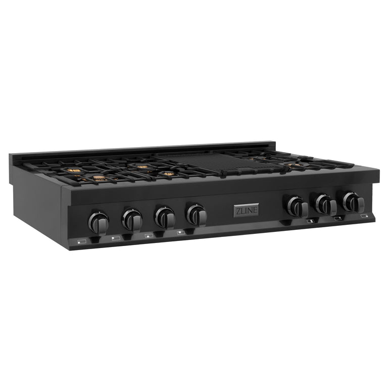 ZLINE 48 In. Rangetop In Black Stainless Steel With 7 Gas Brass Burners, RTB-BR-48