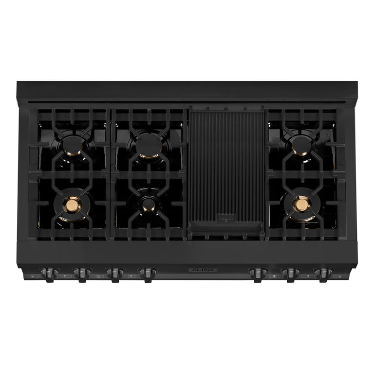ZLINE 48 In. Rangetop In Black Stainless Steel With 7 Gas Brass Burners, RTB-BR-48