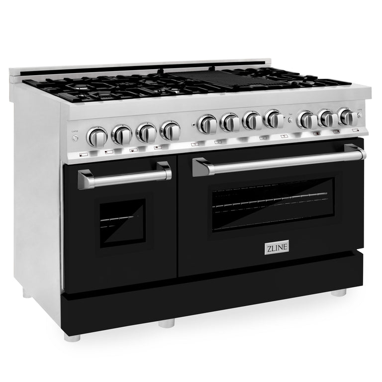 ZLINE 48 Inch 6.0 cu. ft. Range with Gas Stove and Gas Oven in Stainless Steel and Black Matte Door, RG-BLM-48