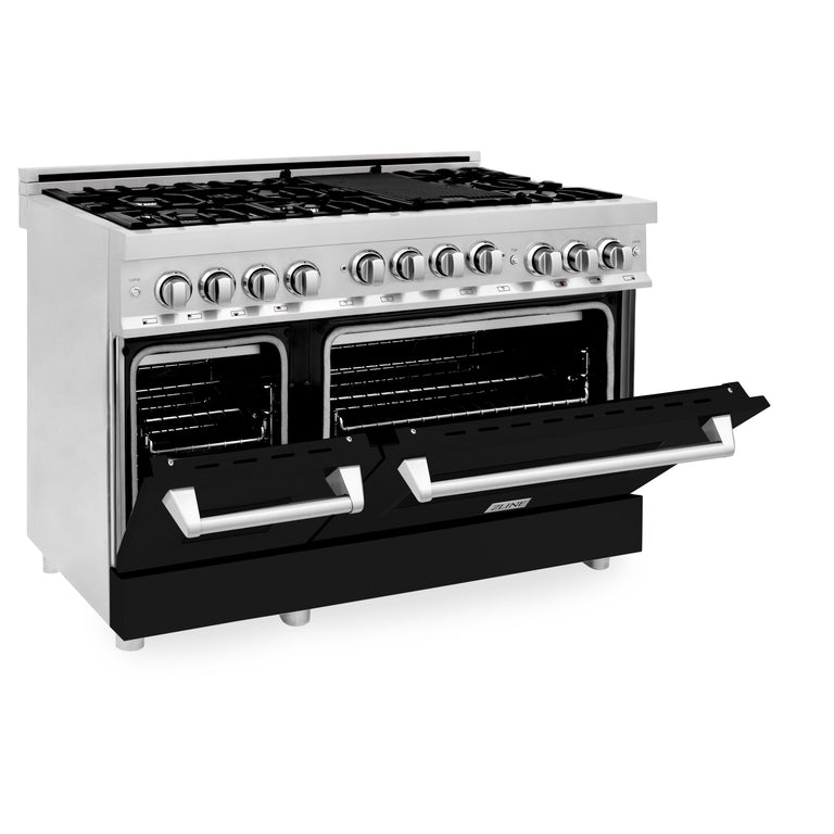 ZLINE 48 Inch 6.0 cu. ft. Range with Gas Stove and Gas Oven in Stainless Steel and Black Matte Door, RG-BLM-48