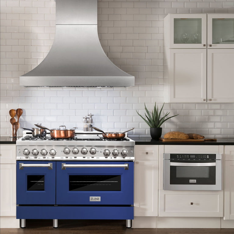 ZLINE 48 Inch 6.0 cu. ft. Range with Gas Stove and Gas Oven in Stainless Steel and Blue Matte Door, RG-BM-48