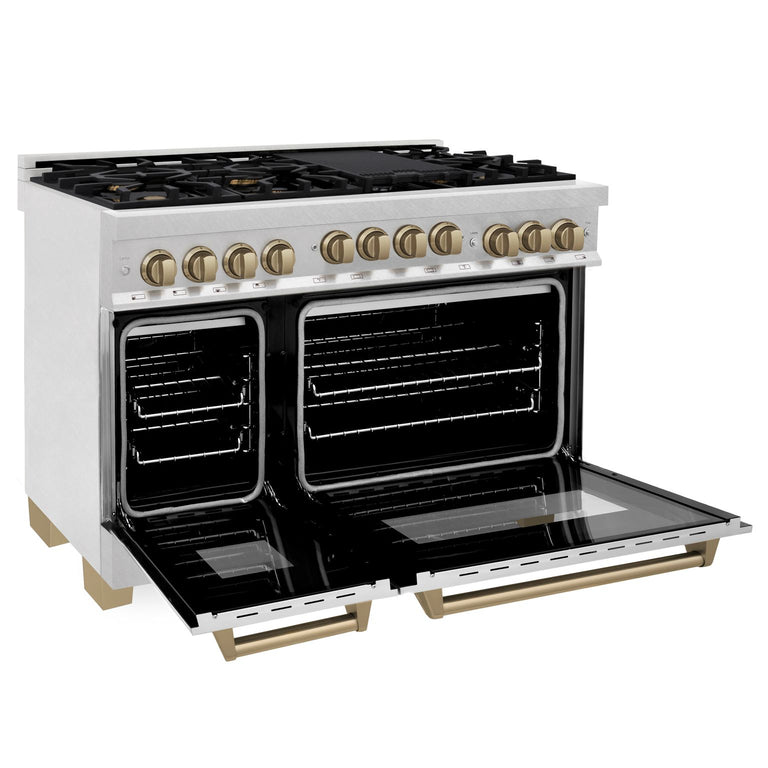 ZLINE 48 Inch Autograph Edition Gas Range in DuraSnow® Stainless Steel with Champagne Bronze Accents, RGSZ-SN-48-CB