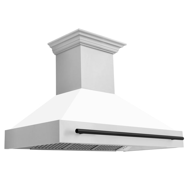 ZLINE Autograph Package - 48 In. Gas Range and Range Hood with White Matte Door and Matte Black Accents, 2AKPR-RGWMRH48-MB