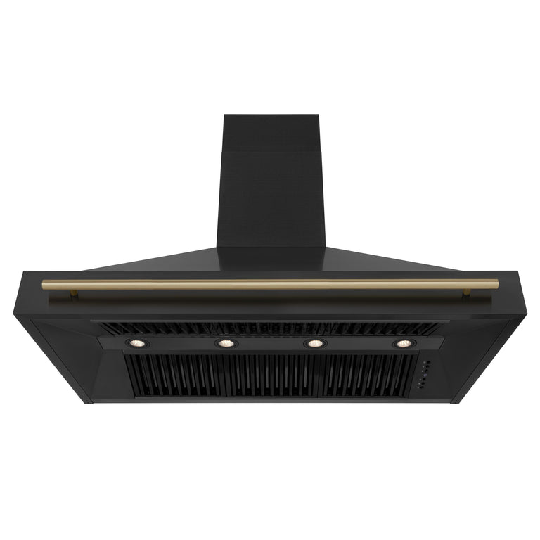 ZLINE Autograph Package - 48 In. Dual Fuel Range, Range Hood, Dishwasher in Black Stainless Steel with Champagne Bronze Accent, 3AKP-RABRHDWV48-CB