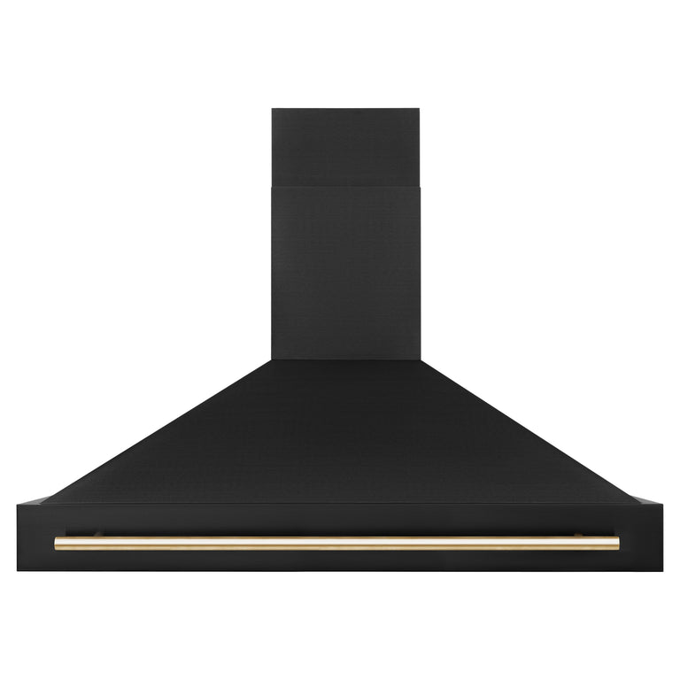 ZLINE Autograph Package - 48 In. Gas Range and Range Hood in Black Stainless Steel with Gold Accents, 2AKPR-RGBRH48-G