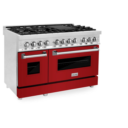 ZLINE 48 in. Professional Gas Burner/Electric Oven Stainless Steel 6.0 cu.ft. 7 Range - Red Gloss Door, RA-RG-48