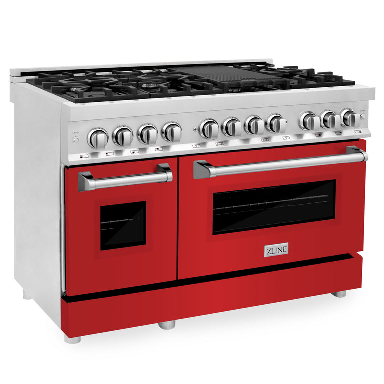 ZLINE 48 in. Professional Gas Burner/Electric Oven Stainless Steel 6.0 cu.ft. 7 Range - Red Matte, RA-RM-48