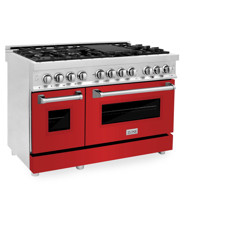 ZLINE 48 in. Professional Gas Burner/Electric Oven Stainless Steel 6.0 cu.ft. 7 Range - Red Matte, RA-RM-48