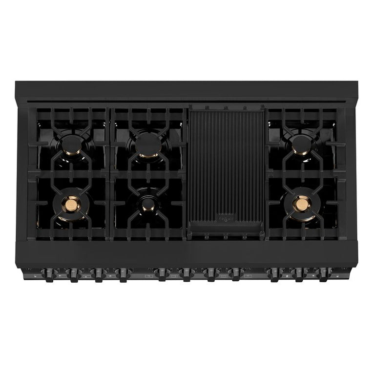 ZLINE Black Stainless Steel Appliance Package - 48 in. Dual Fuel Range, Range Hood, Microwave, 3KP-RABRH48-MW